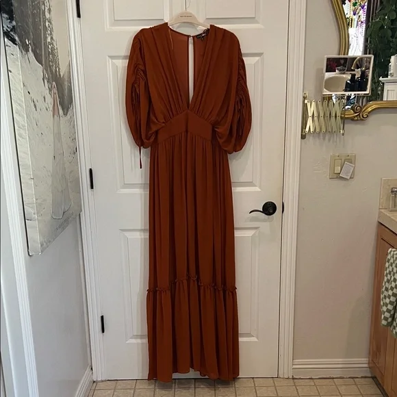 Fashion Nova Ruched Sleeve Rust Sienna Dress - Picture 9 of 9